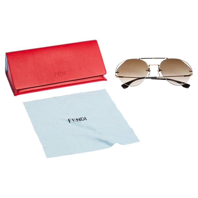 Pre Owned Fendi Brown/Gold Tone Metal FF 0326/S Rimless Gradient Aviator Sunglasses