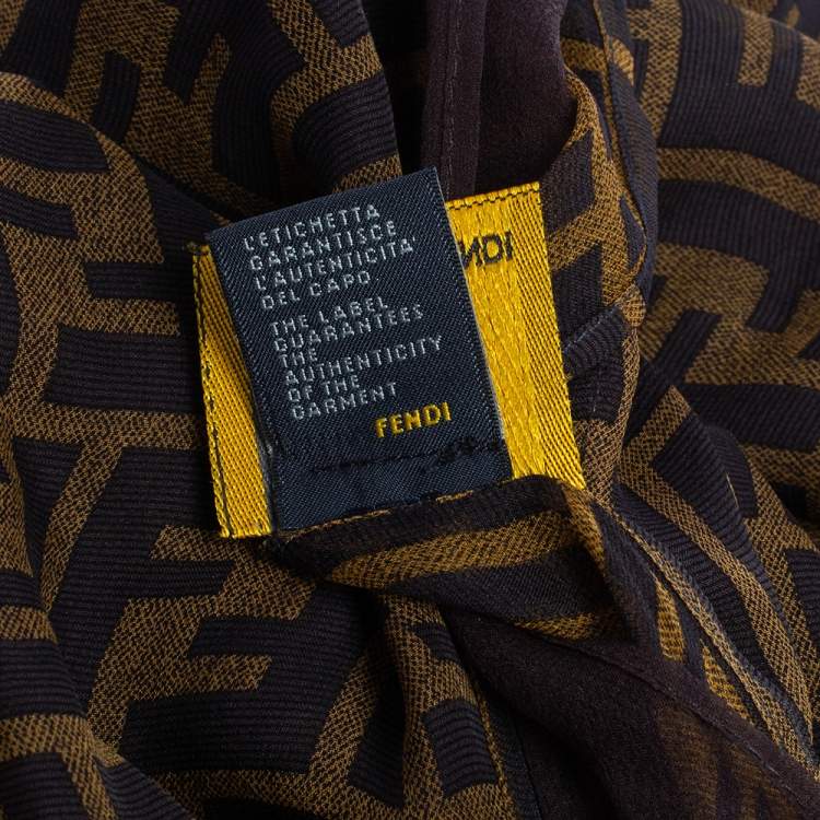 Pre Owned Fendi Brown Zucca Monogram Print Silk Scarf