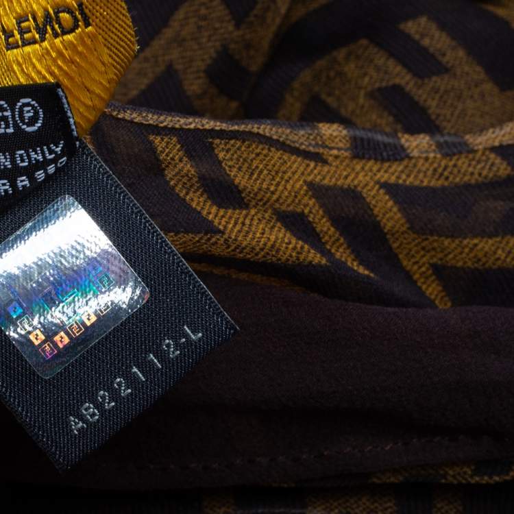 Pre Owned Fendi Brown Zucca Monogram Print Silk Scarf