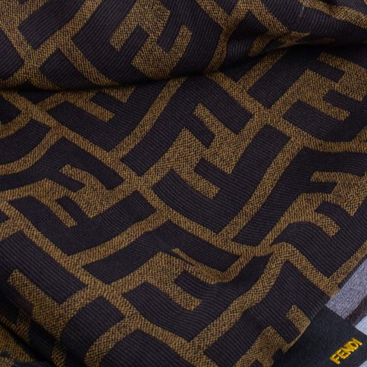 Pre Owned Fendi Brown Zucca Monogram Print Silk Scarf
