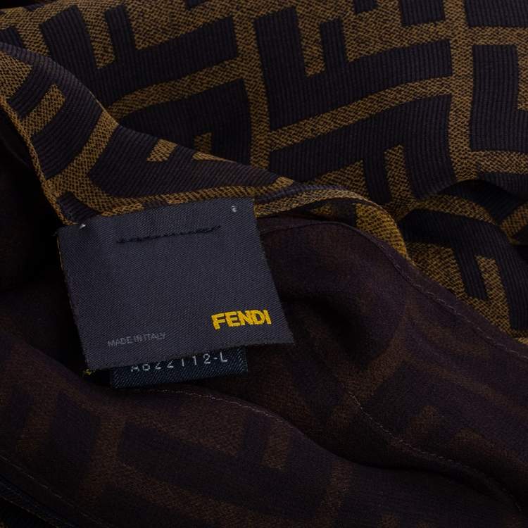 Pre Owned Fendi Brown Zucca Monogram Print Silk Scarf