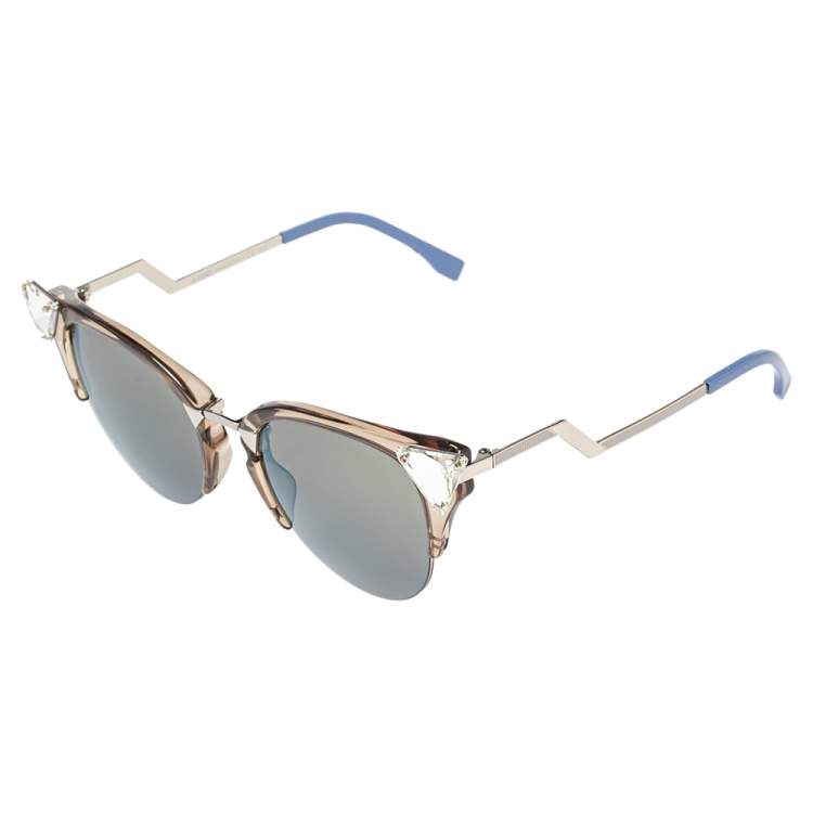 مملوكة مسبقًا Fendi Brown Acetate FF 0041/S Iridia Mirror Cat Eye Sunglasses