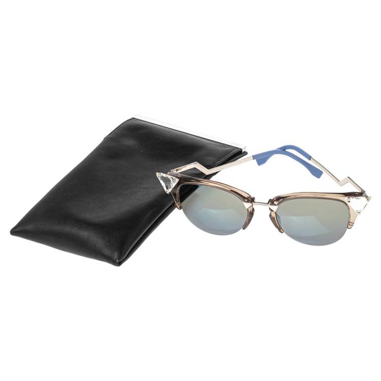 مملوكة مسبقًا Fendi Brown Acetate FF 0041/S Iridia Mirror Cat Eye Sunglasses