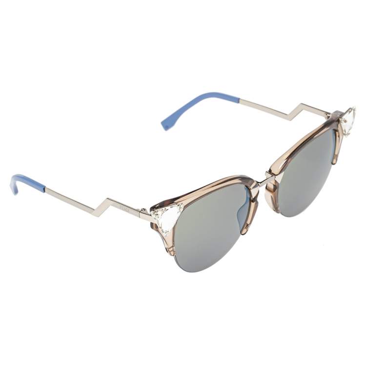 مملوكة مسبقًا Fendi Brown Acetate FF 0041/S Iridia Mirror Cat Eye Sunglasses