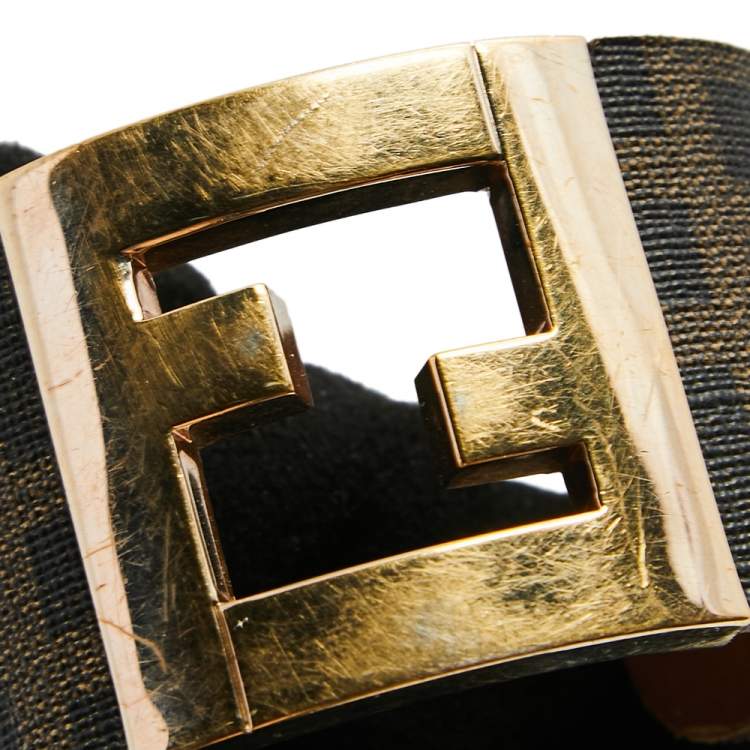 Pre Owned Fendi Zucca Canvas Gold Tone Open Cuff Bracelet