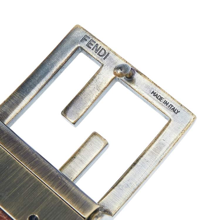 Pre Owned Fendi Brown Zucca Canvas FF Buckle Belt 85 CM