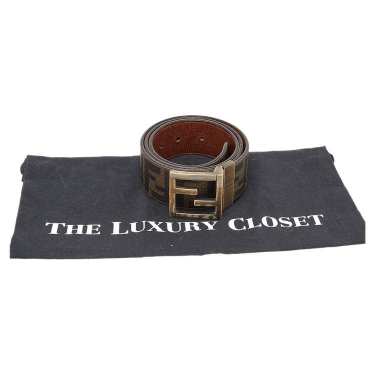 Pre Owned Fendi Brown Zucca Canvas FF Buckle Belt 85 CM