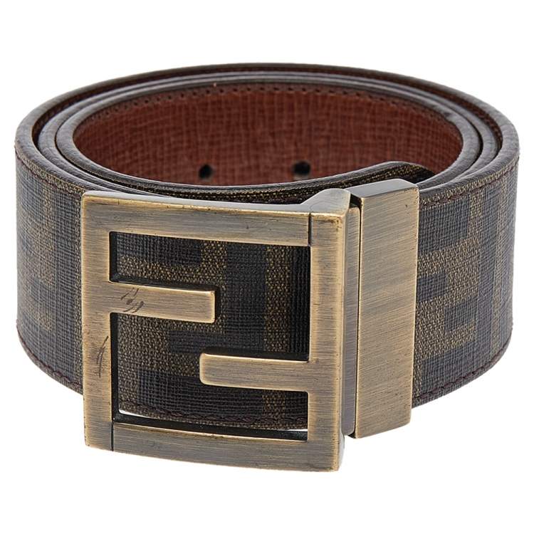 Pre Owned Fendi Brown Zucca Canvas FF Buckle Belt 85 CM
