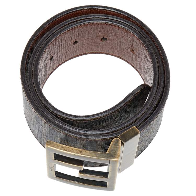 Pre Owned Fendi Brown Zucca Canvas FF Buckle Belt 85 CM