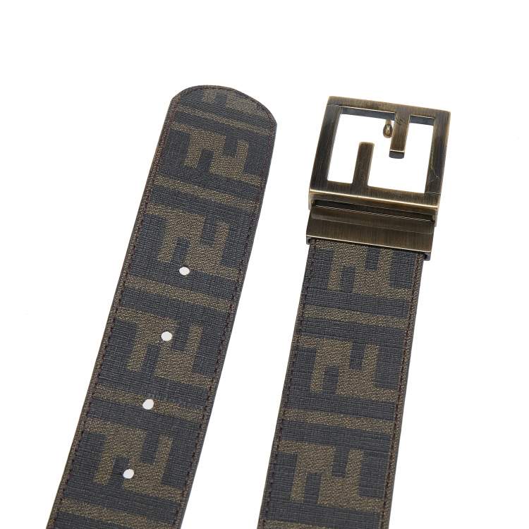 Pre Owned Fendi Brown Zucca Canvas FF Buckle Belt 85 CM