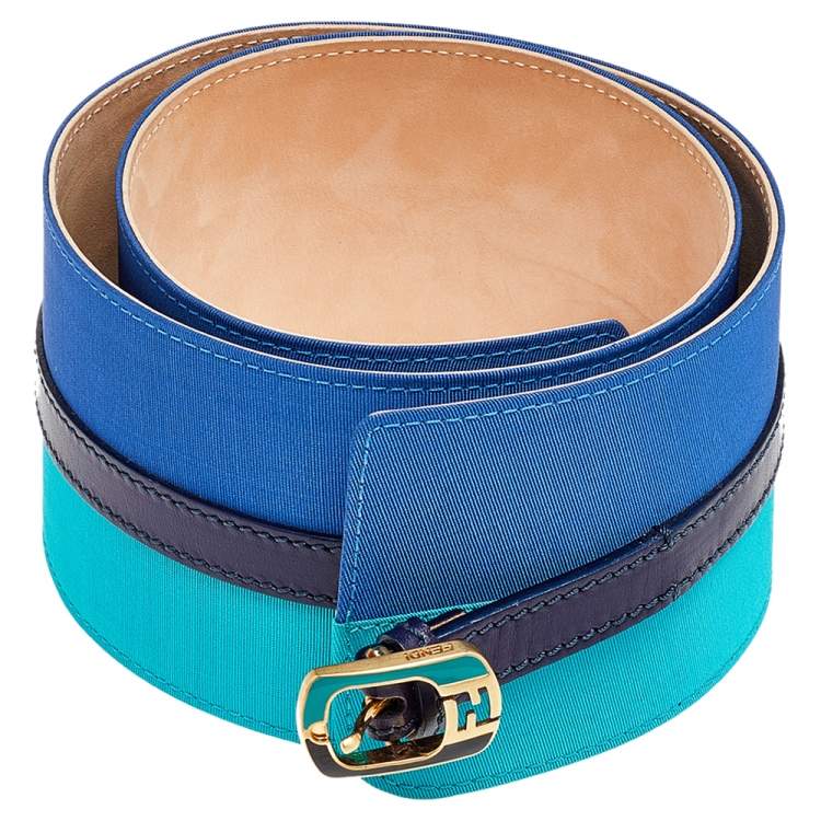 Pre Owned Fendi Multicolor Nylon and Leather Wide Waist Belt 85cm