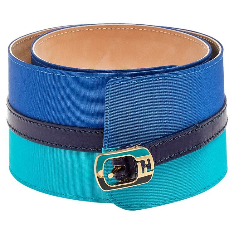 Pre Owned Fendi Multicolor Nylon and Leather Wide Waist Belt 85cm