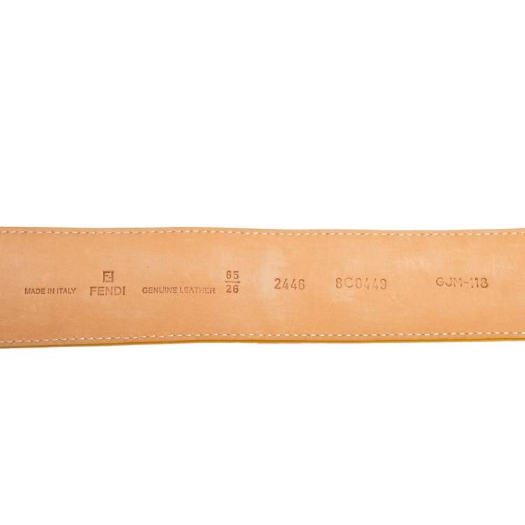 Pre Owned Fendi Brown/Yellow Leather Logo Buckle Waist Belt 65 CM