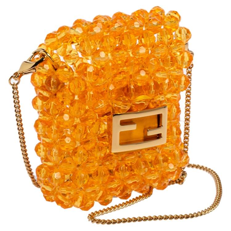 Pre Owned Fendi Orange Beads Pico Baguette Airpods Case