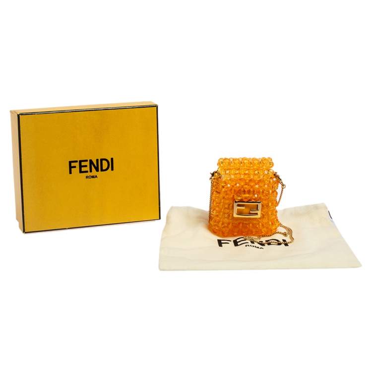 Pre Owned Fendi Orange Beads Pico Baguette Airpods Case