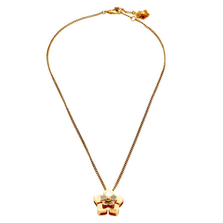 Pre Owned Fendi Two-Tone Blossom Pendant Necklace
