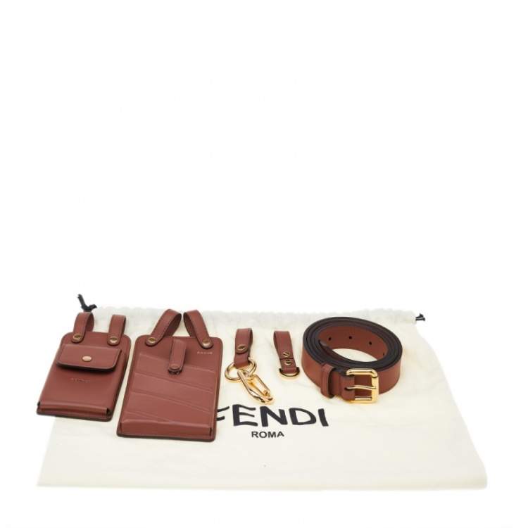Pre Owned Fendi Brown Leather Multi Accessories Belt