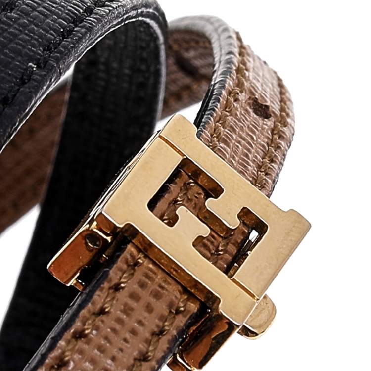 Pre Owned Fendi Gold Tone Bicolor Leather Wrap Bracelet