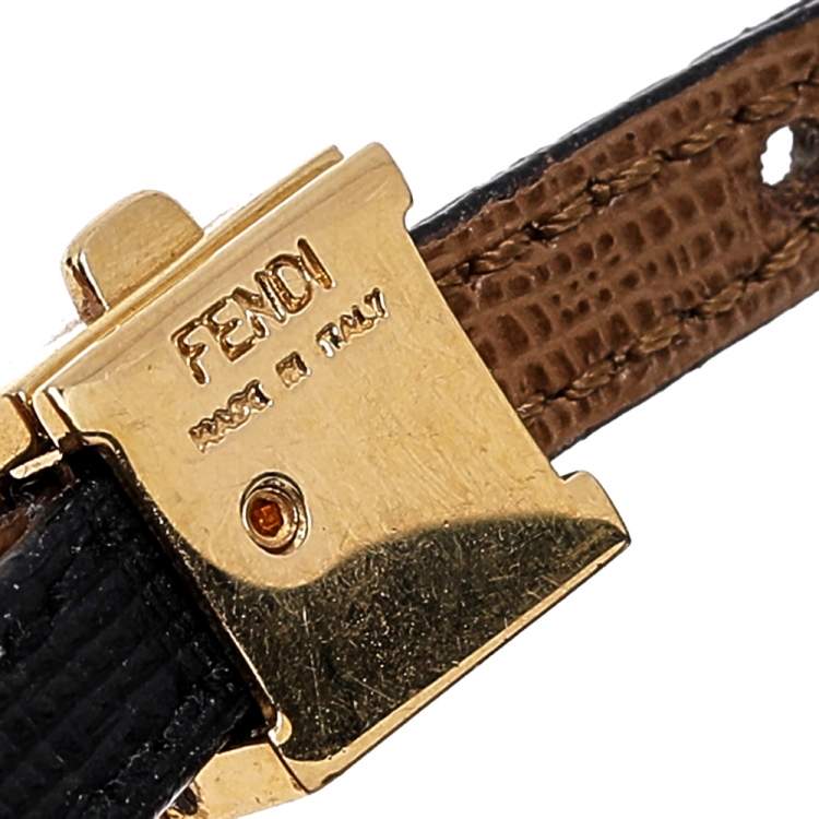 Pre Owned Fendi Gold Tone Bicolor Leather Wrap Bracelet