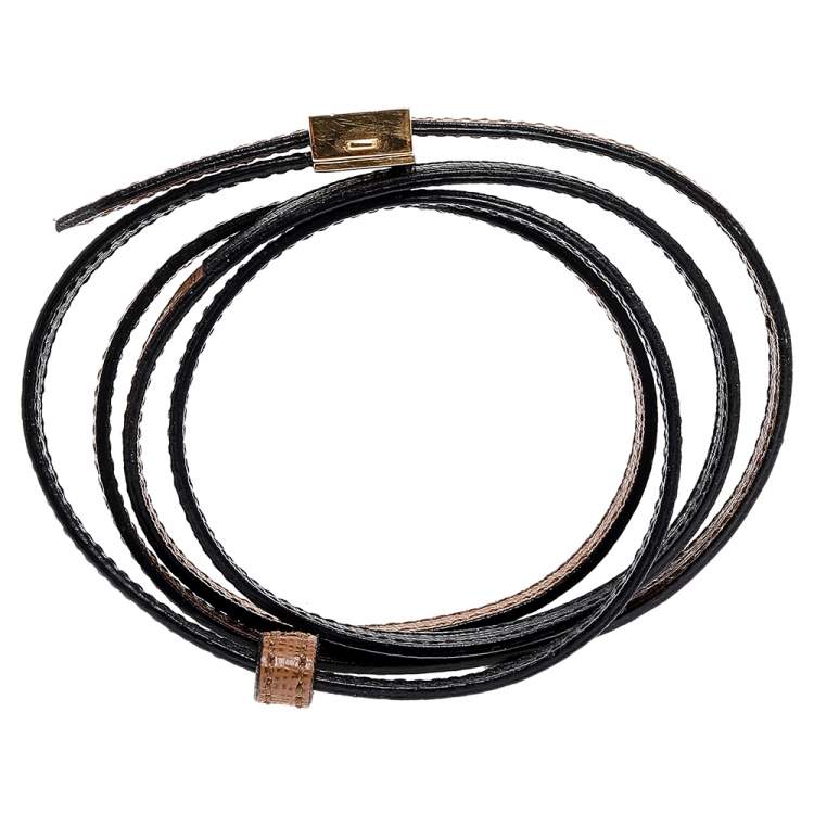Pre Owned Fendi Gold Tone Bicolor Leather Wrap Bracelet