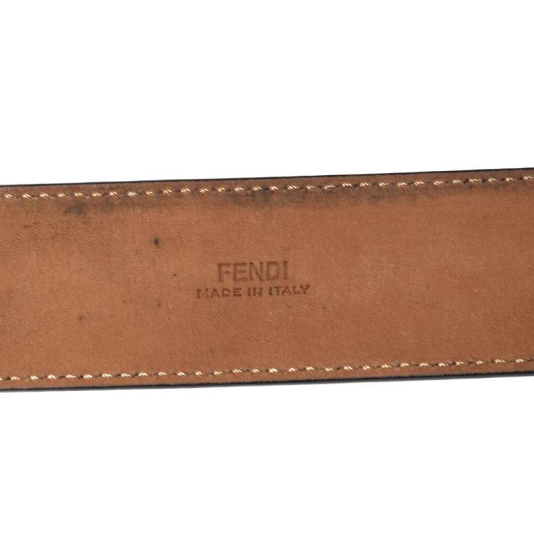 Pre Owned Fendi Black Leather FF Logo Buckle Belt 85CM