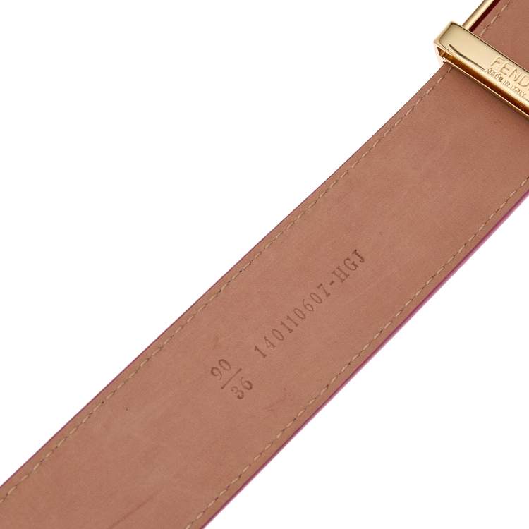 Pre Owned Fendi Pink Leather FF Logo Buckle Belt 90 CM