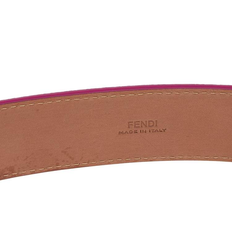 Pre Owned Fendi Pink Leather FF Logo Buckle Belt 90 CM