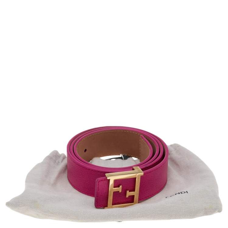 Pre Owned Fendi Pink Leather FF Logo Buckle Belt 90 CM