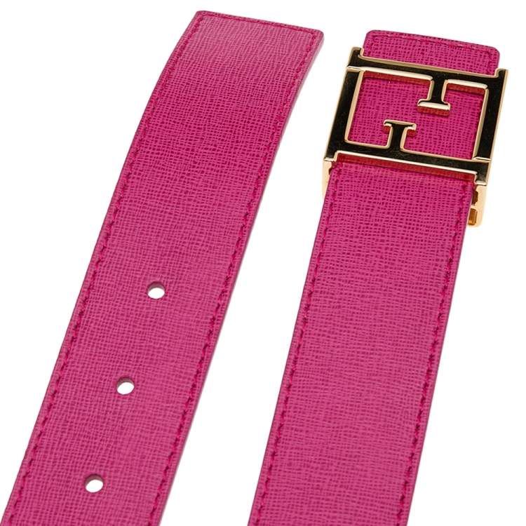 Pre Owned Fendi Pink Leather FF Logo Buckle Belt 90 CM