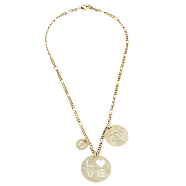 Fendi Gold Tone Love You Charm Necklace Fendi | TLC