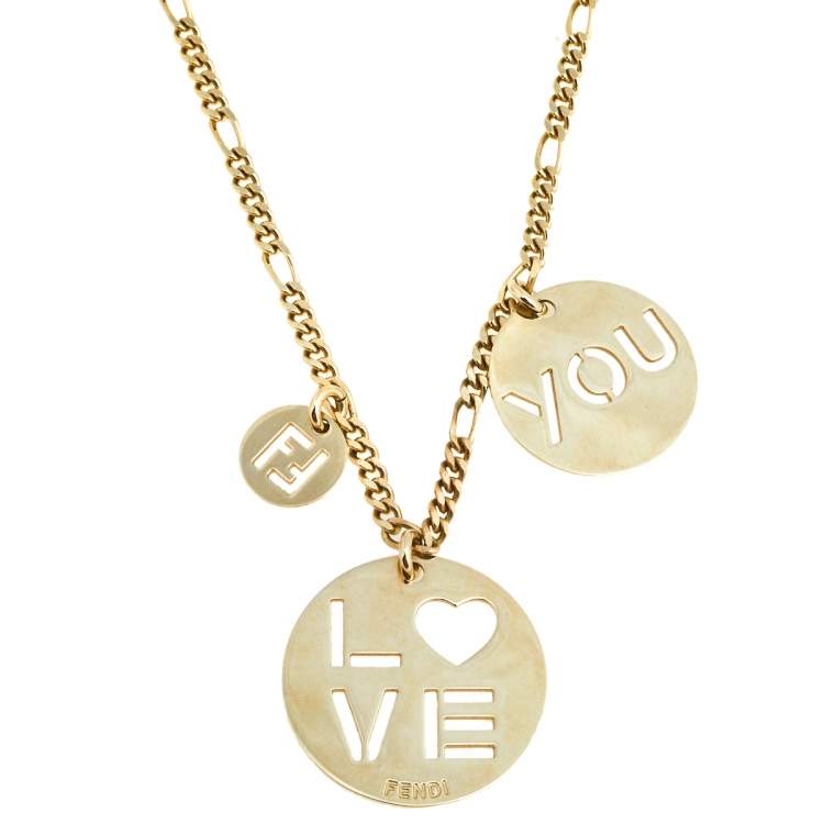 Fendi Gold Tone Love You Charm Necklace Fendi | The Luxury Closet