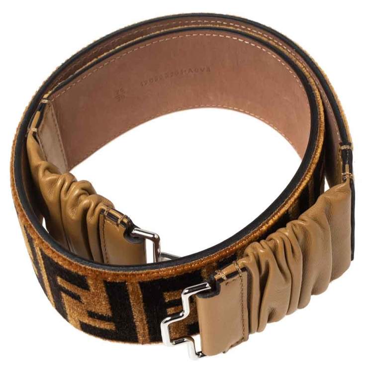 مملوكة مسبقًا Fendi Tan Zucca Velvet and Stretch Leather Waist Belt 75CM