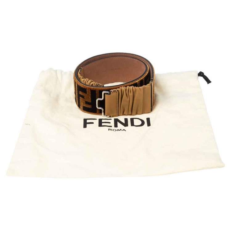 مملوكة مسبقًا Fendi Tan Zucca Velvet and Stretch Leather Waist Belt 75CM