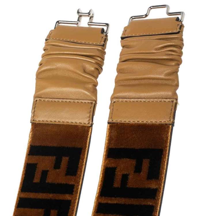 مملوكة مسبقًا Fendi Tan Zucca Velvet and Stretch Leather Waist Belt 75CM