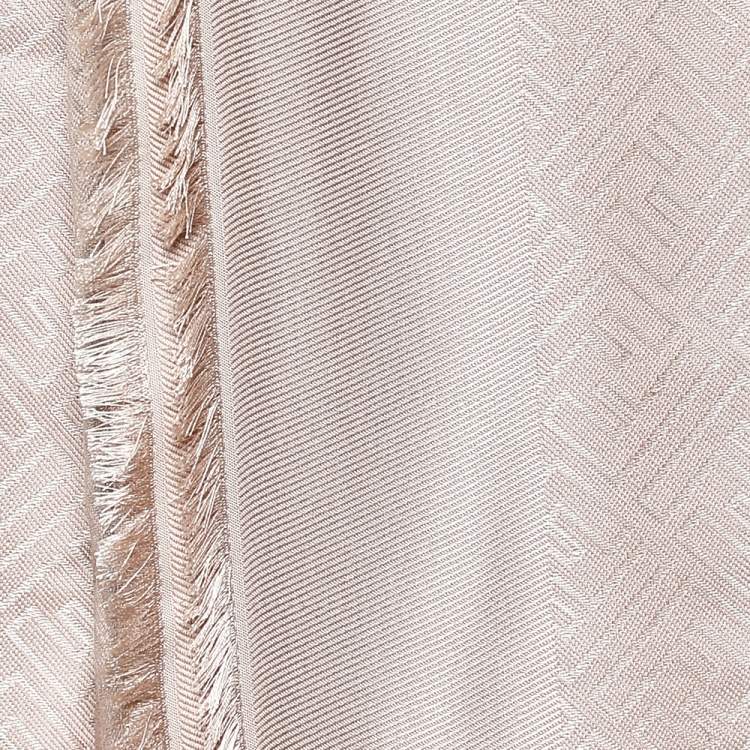 Pre Owned Fendi Pink Zucca Jacquard Silk & Wool Scarf