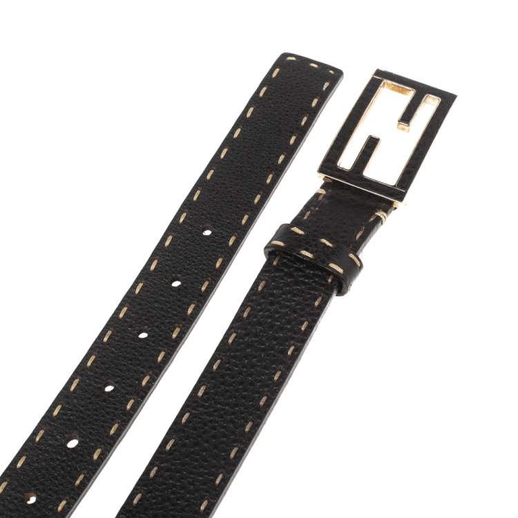 Pre Owned Fendi Black Sellier Leather FF Logo Buckle Belt 110CM