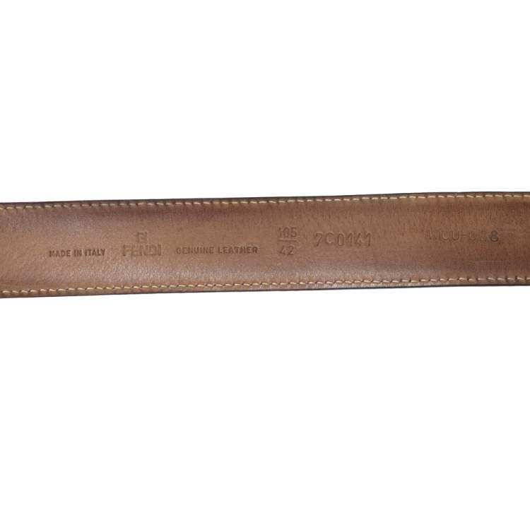 Pre Owned Fendi Black Textured Leather FF Logo Buckle Belt 105CM