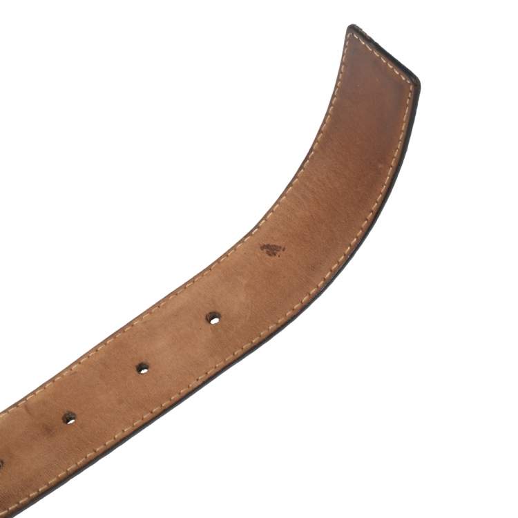 Pre Owned Fendi Black Textured Leather FF Logo Buckle Belt 105CM