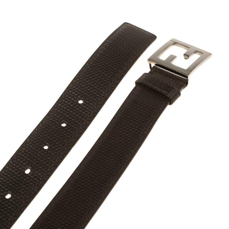 Pre Owned Fendi Dark Brown Textured Leather FF Logo Buckle Belt 100CM