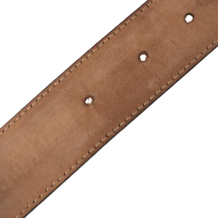 Pre Owned Fendi Dark Brown Textured Leather FF Logo Buckle Belt 105CM