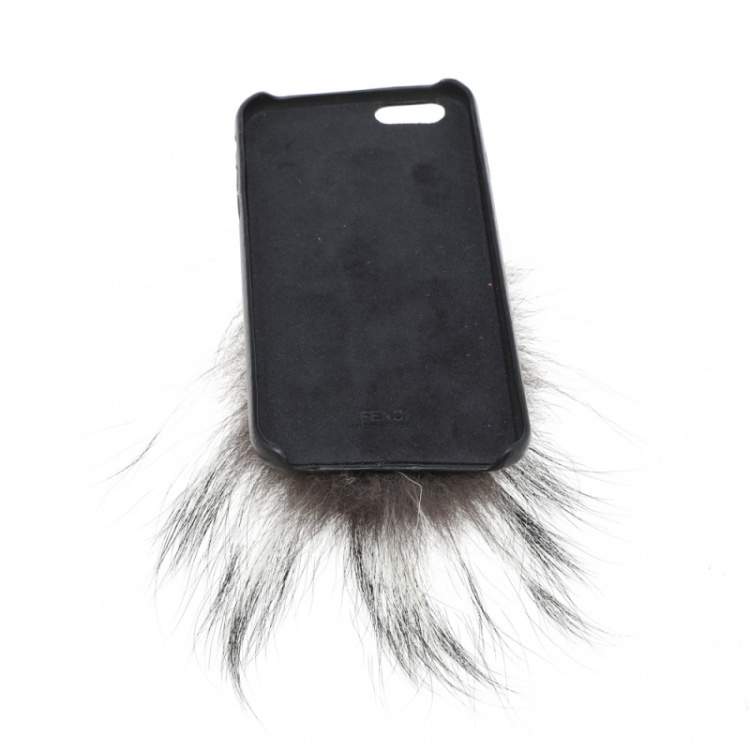 Pre Owned Fendi Black Leather and Fox Fur Karlito iPhone 6 Case