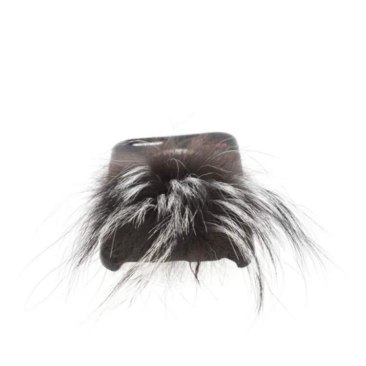 Pre Owned Fendi Black Leather and Fox Fur Karlito iPhone 6 Case