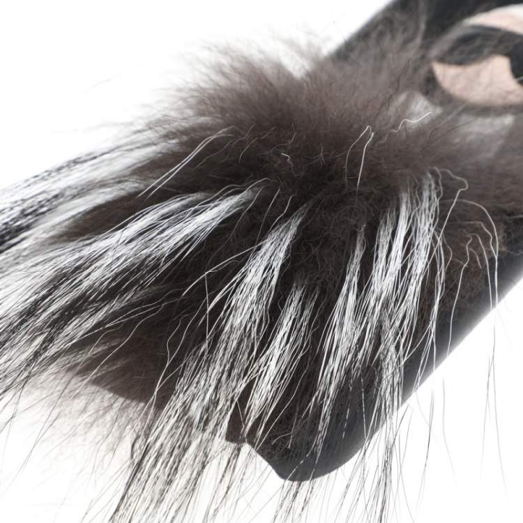 Pre Owned Fendi Black Leather and Fox Fur Karlito iPhone 6 Case