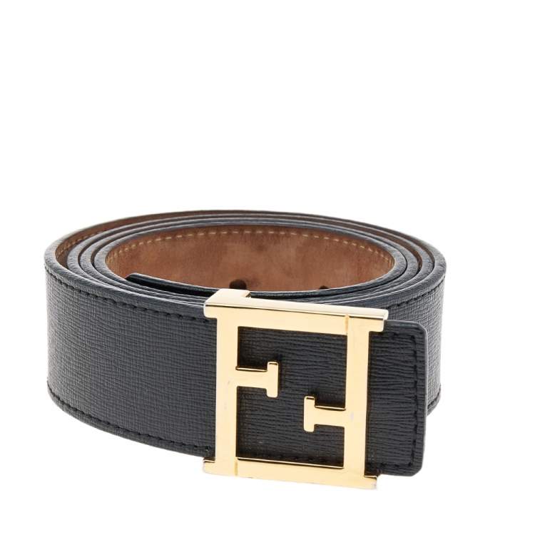 Pre Owned Fendi Black Leather FF Logo Belt 95CM