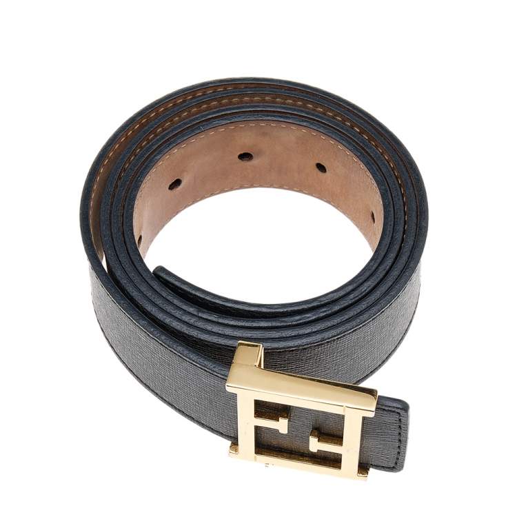 Pre Owned Fendi Black Leather FF Logo Belt 95CM