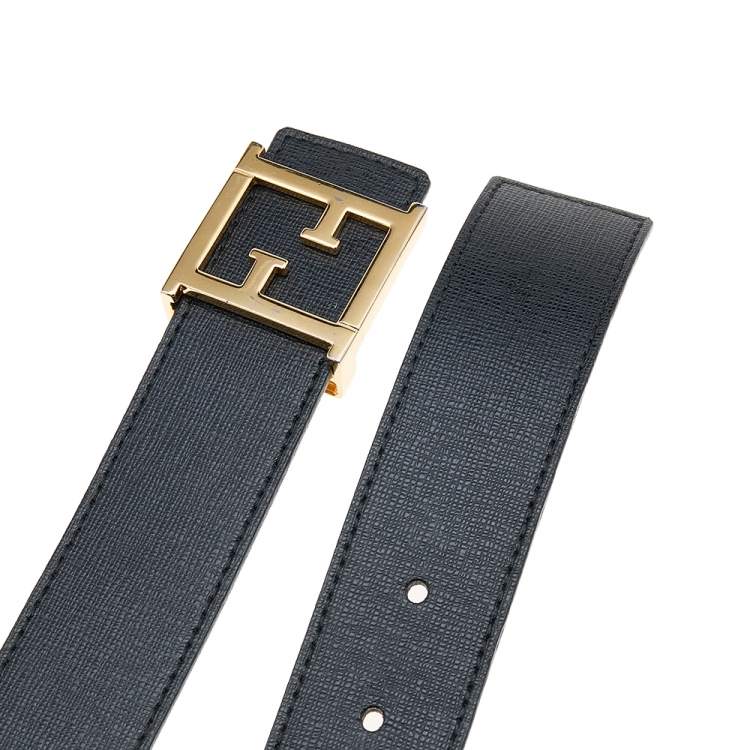 Pre Owned Fendi Black Leather FF Logo Belt 95CM