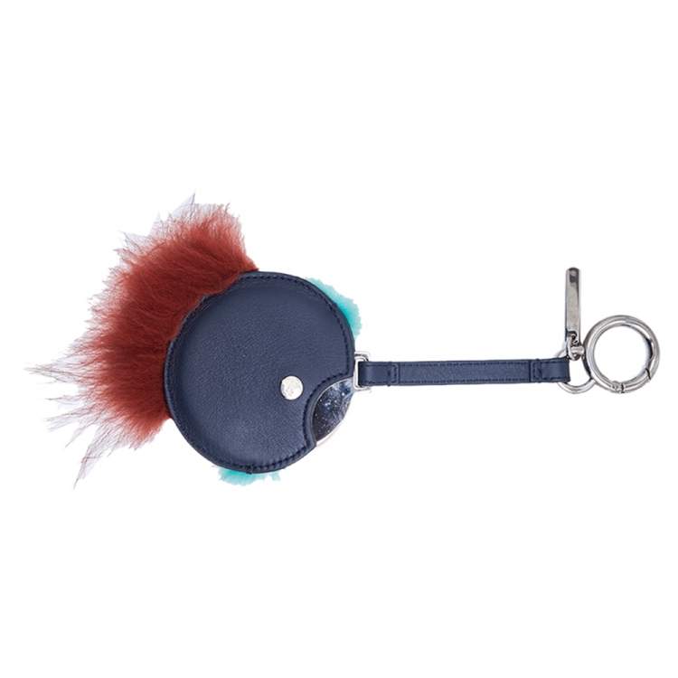 Pre Owned Fendi Fox Mink Brick Red Turquoise Fur Mirror Monster Bag Bug Charm 