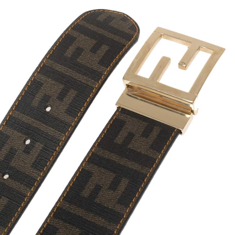 Pre Owned Fendi Tobacco Zucca and Zucchino Coated Canvas FF Reversible Buckle Belt