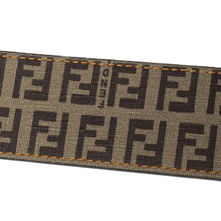 Pre Owned Fendi Tobacco Zucca and Zucchino Coated Canvas FF Reversible Buckle Belt