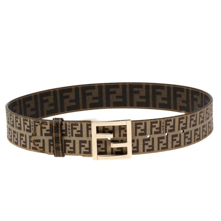 Pre Owned Fendi Tobacco Zucca and Zucchino Coated Canvas FF Reversible Buckle Belt